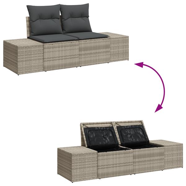 Grote foto vidaxl tuinbank 2 zits met opbergruimte en kussens poly rattan grijs tuin en terras tuinmeubelen