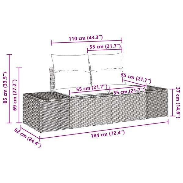 Grote foto vidaxl tuinbank 2 zits met opbergruimte en kussens poly rattan grijs tuin en terras tuinmeubelen