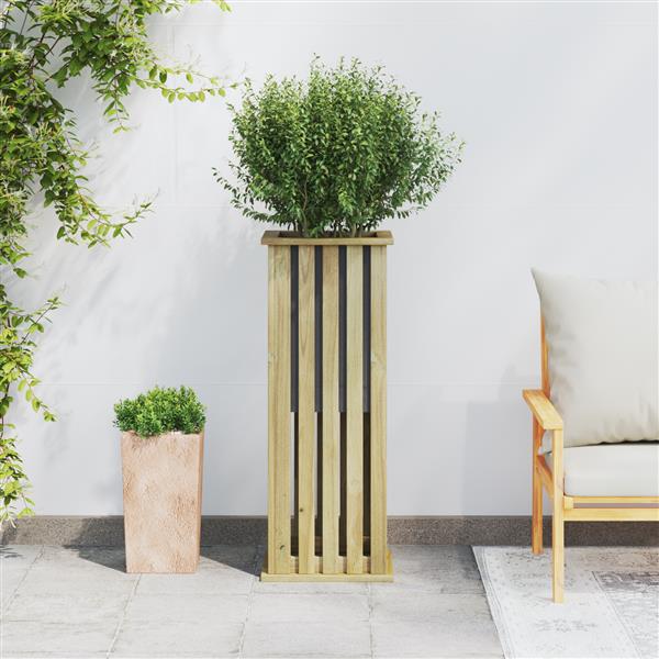 Grote foto vidaxl tuinplantbak met voering 33x33x85 cm ge mpregneerd vurenhout tuin en terras overige tuin en terras