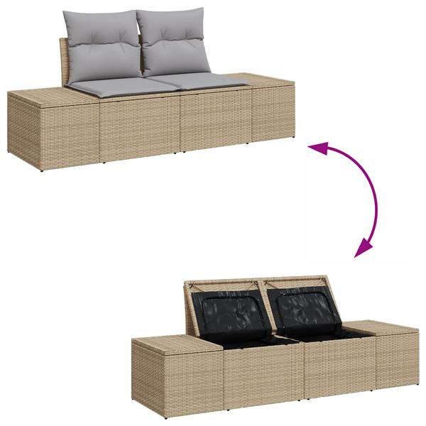 Grote foto vidaxl tuinbank 2 zits met opbergruimte en kussens poly rattan beige tuin en terras tuinmeubelen