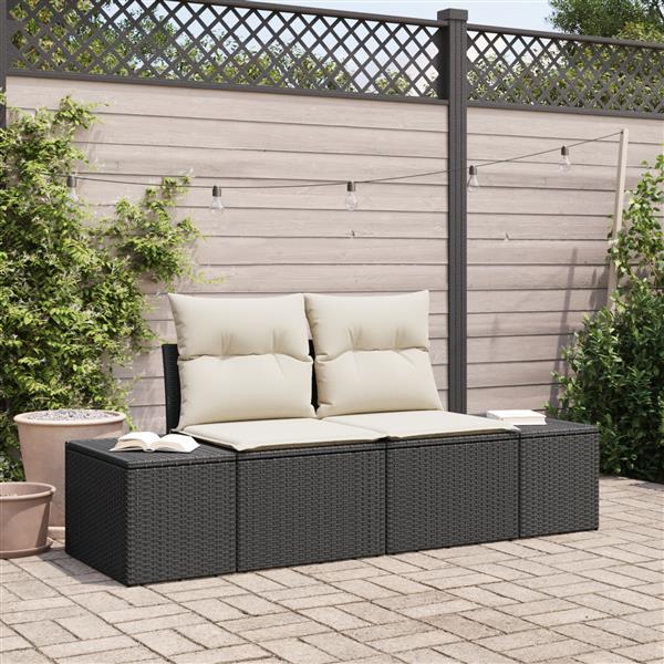 Grote foto vidaxl tuinbank 2 zits met opbergruimte en kussens poly rattan zwart tuin en terras tuinmeubelen