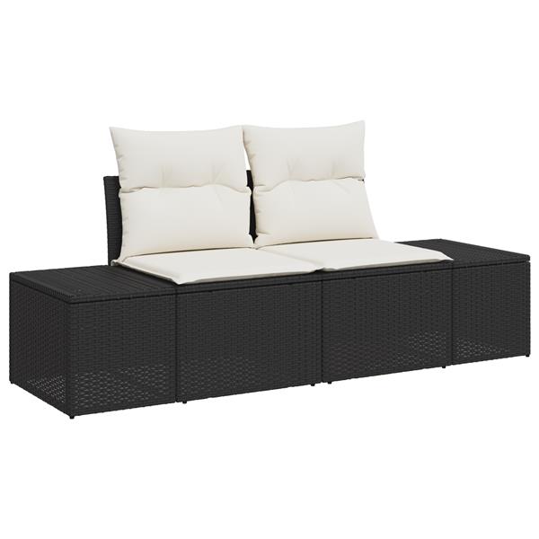 Grote foto vidaxl tuinbank 2 zits met opbergruimte en kussens poly rattan zwart tuin en terras tuinmeubelen