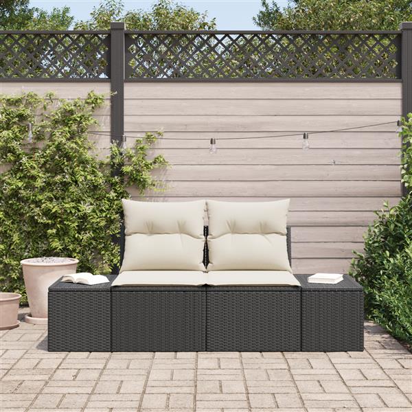 Grote foto vidaxl tuinbank 2 zits met opbergruimte en kussens poly rattan zwart tuin en terras tuinmeubelen