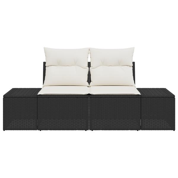 Grote foto vidaxl tuinbank 2 zits met opbergruimte en kussens poly rattan zwart tuin en terras tuinmeubelen
