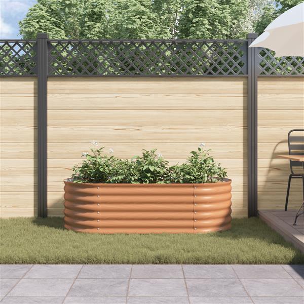Grote foto vidaxl bruin verhoogd tuinbed met houtlook 160x80x44 cm staal tuin en terras overige tuin en terras