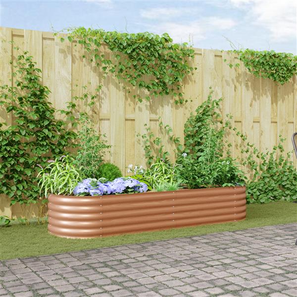 Grote foto vidaxl verhoogd tuinbed bruin met houtlook 240x80x44 cm staal tuin en terras overige tuin en terras