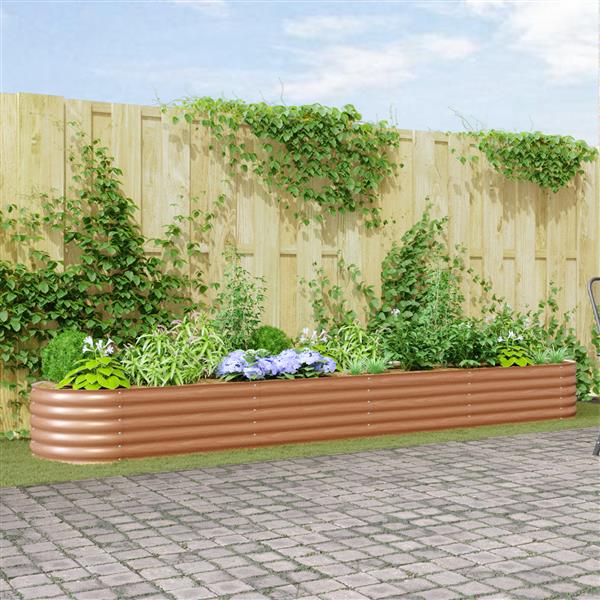 Grote foto vidaxl verhoogd tuinbed bruin met houten uiterlijk 400x80x44 cm staal tuin en terras overige tuin en terras