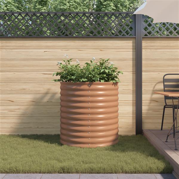 Grote foto vidaxl hoge tuinbed bruin met houtlook 80x80x81 cm staal tuin en terras overige tuin en terras