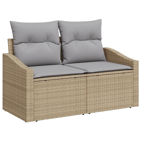 Grote foto vidaxl tuinbank 2 zits met opbergruimte en kussens poly rattan beige tuin en terras tuinmeubelen
