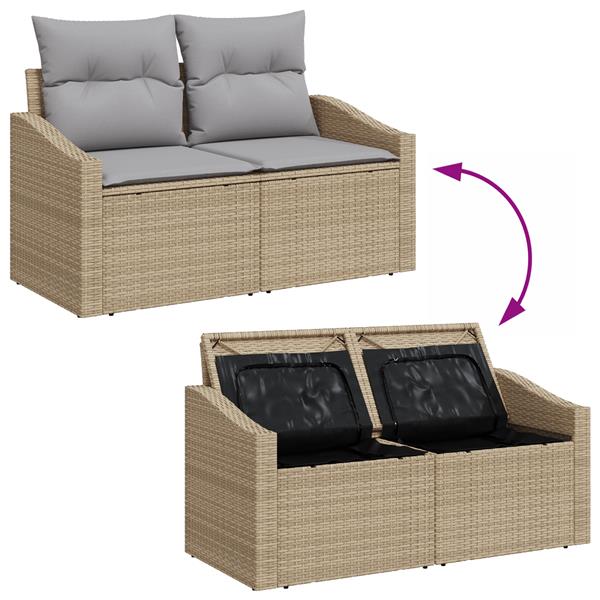 Grote foto vidaxl tuinbank 2 zits met opbergruimte en kussens poly rattan beige tuin en terras tuinmeubelen