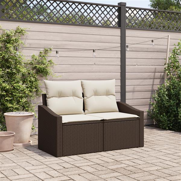 Grote foto vidaxl tuinbank 2 zits met opbergruimte en kussens poly rattan bruin tuin en terras tuinmeubelen