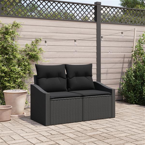 Grote foto vidaxl tuinbank 2 zits met kussens poly rattan zwart tuin en terras tuinmeubelen