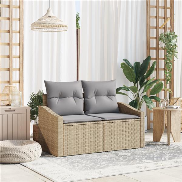 Grote foto vidaxl tuinbank 2 zits met kussens poly rattan beige tuin en terras tuinmeubelen