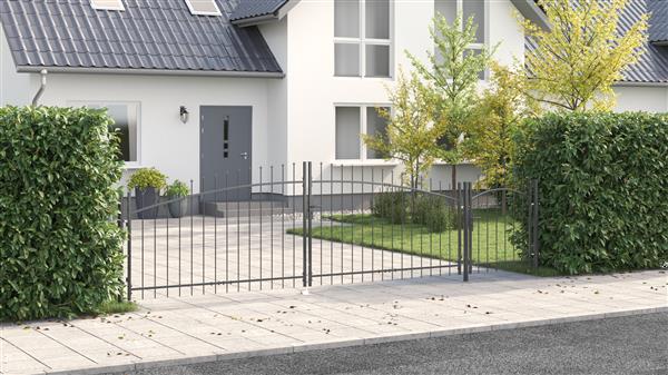 Grote foto vidaxl tuinpoort met speerpunt grijs 150x500 cm staal tuin en terras hekken en schuttingen