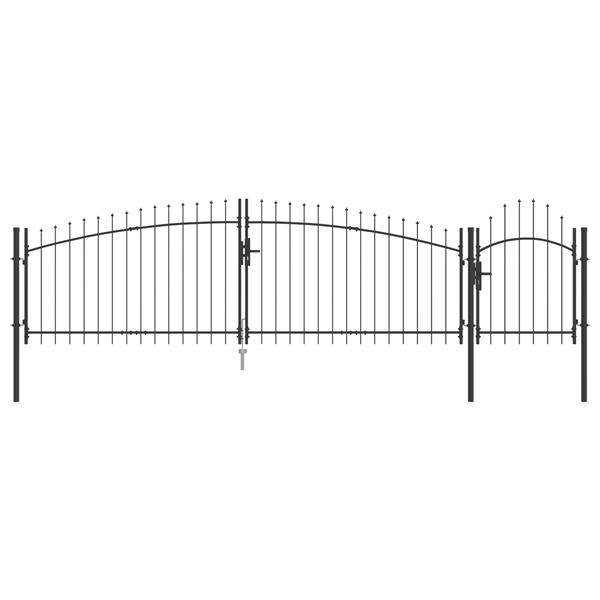Grote foto vidaxl tuinpoort met speerpunt grijs 150x500 cm staal tuin en terras hekken en schuttingen