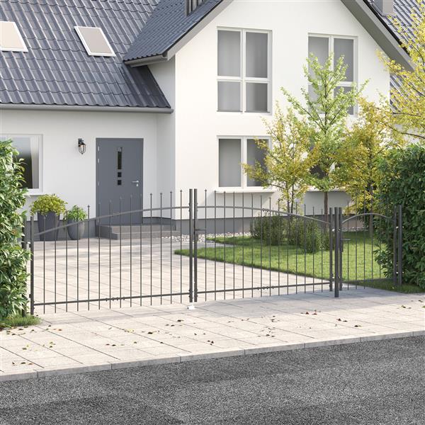 Grote foto vidaxl tuinpoort met speerpunt grijs 150x500 cm staal tuin en terras hekken en schuttingen