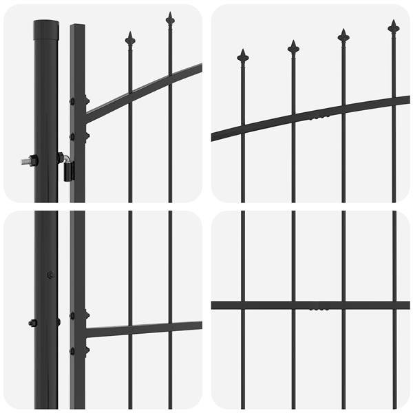 Grote foto vidaxl tuinpoort met speerpunt grijs 150x500 cm staal tuin en terras hekken en schuttingen