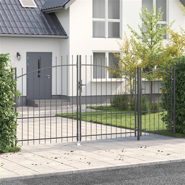 Grote foto vidaxl tuindeur met spitse top grijs 175x400 cm staal tuin en terras hekken en schuttingen