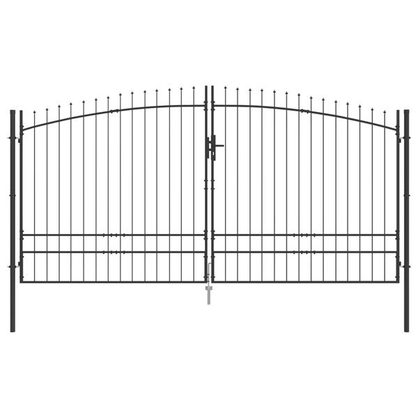 Grote foto vidaxl tuinpoort met puntontwerp dubbele schuif houtskool 200x400 cm staal tuin en terras hekken en schuttingen