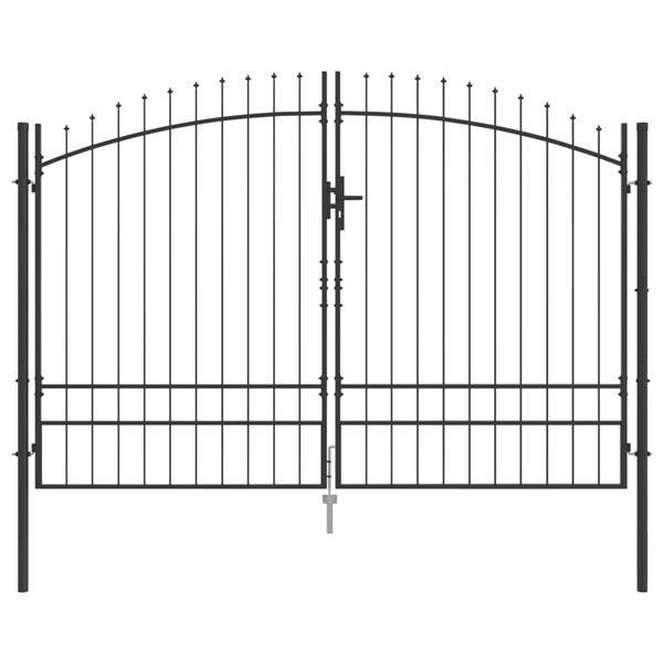 Grote foto vidaxl tuinpoort met lansen top dubbele swing grijs 200x300 cm staal tuin en terras hekken en schuttingen