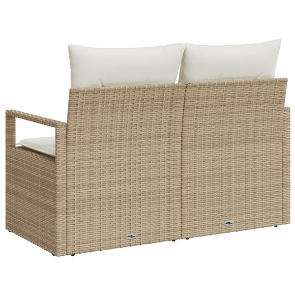 Grote foto vidaxl tuinbank 2 zits met opbergruimte en kussens poly rattan beige tuin en terras tuinmeubelen