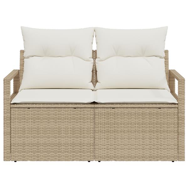 Grote foto vidaxl tuinbank 2 zits met opbergruimte en kussens poly rattan beige tuin en terras tuinmeubelen
