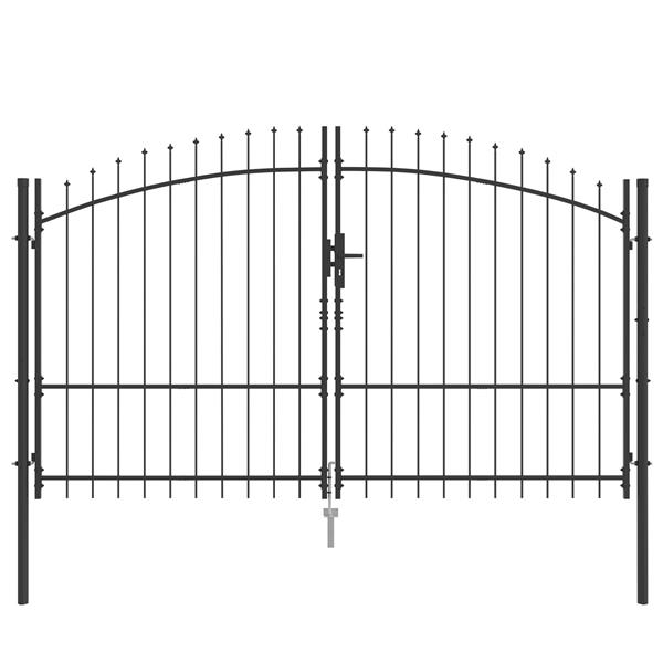 Grote foto vidaxl tuindeur met spiraal top dubbele swing grijs 175x300 cm staal tuin en terras hekken en schuttingen