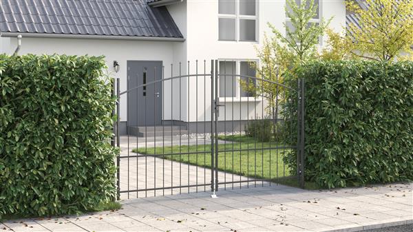 Grote foto vidaxl tuindeur met spiraal top dubbele swing grijs 175x300 cm staal tuin en terras hekken en schuttingen