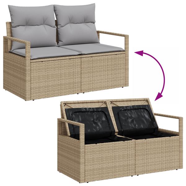 Grote foto vidaxl tuinbank 2 zits met opbergruimte en kussens poly rattan beige tuin en terras tuinmeubelen