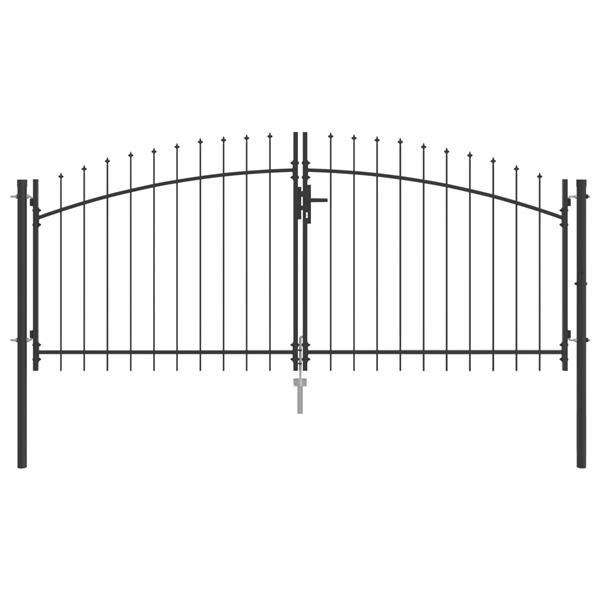 Grote foto vidaxl tuinhek met spits top dubbele swing grijs 125x300 cm staal tuin en terras hekken en schuttingen