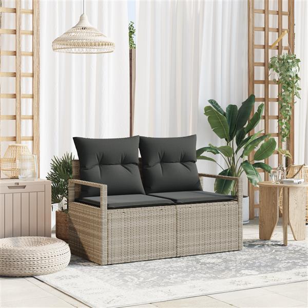 Grote foto vidaxl tuinbank 2 zits met kussens poly rattan grijs tuin en terras tuinmeubelen