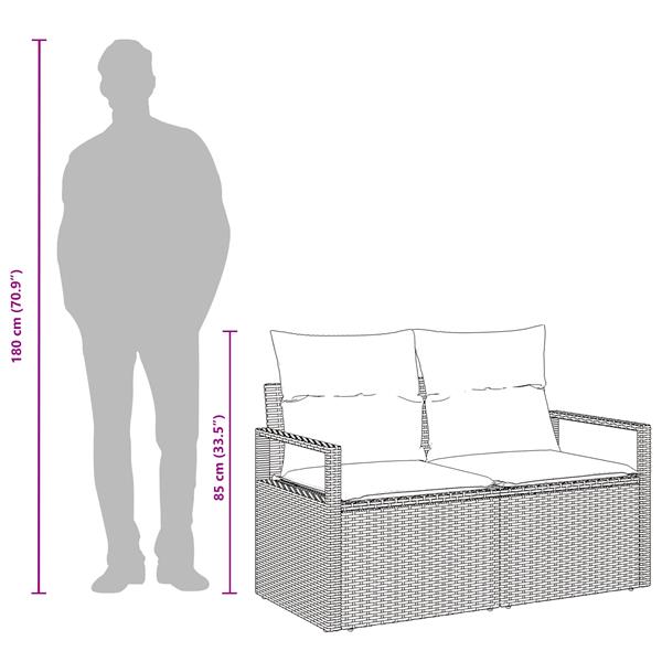Grote foto vidaxl tuinbank 2 zits met kussens poly rattan bruin tuin en terras tuinmeubelen