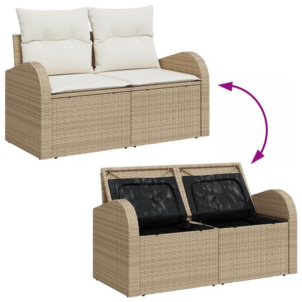Grote foto vidaxl tuinbank 2 zits met opbergruimte en kussens poly rattan beige tuin en terras tuinmeubelen