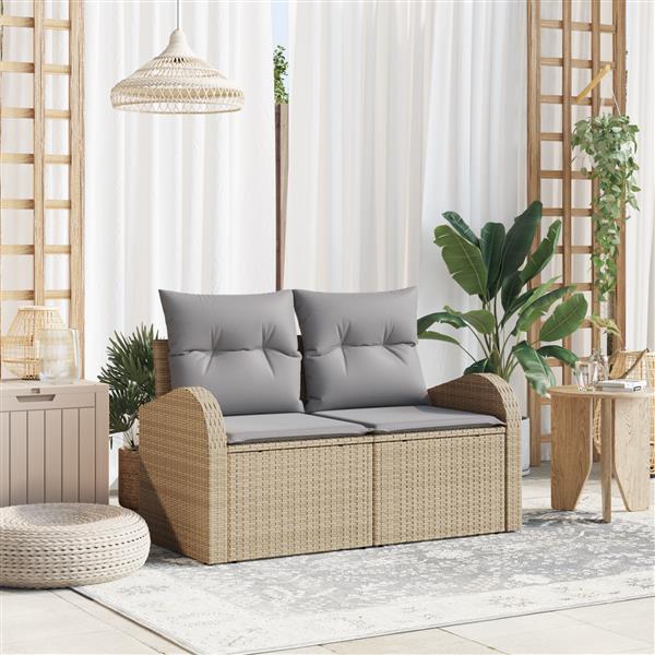 Grote foto vidaxl tuinbank 2 zits met opbergruimte en kussens poly rattan beige tuin en terras tuinmeubelen