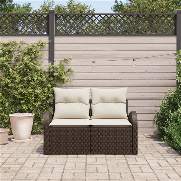 Grote foto vidaxl tuinbank 2 zits met opbergruimte en kussens poly rattan bruin tuin en terras tuinmeubelen