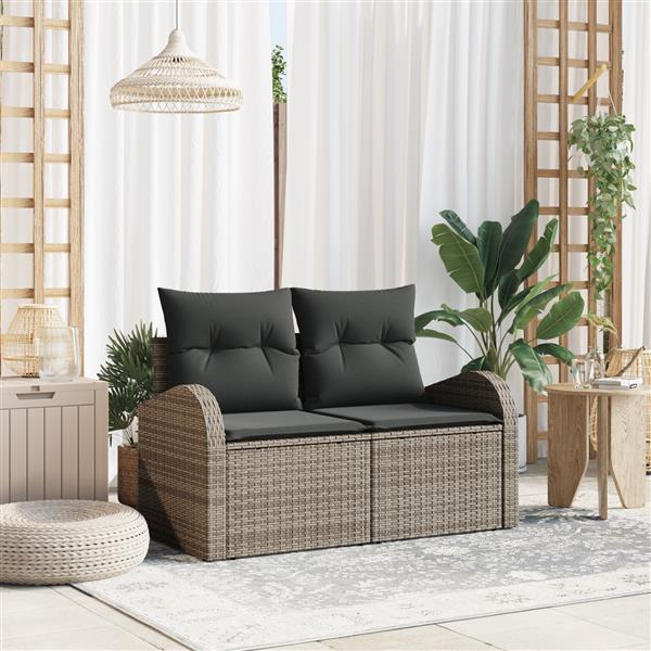 Grote foto vidaxl tuinbank 2 zits met kussens poly rattan grijs tuin en terras tuinmeubelen