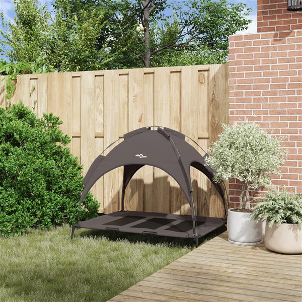 Grote foto vidaxl verhoogd hond bed met verwijderbaar dak bruin xl staal dieren en toebehoren toebehoren