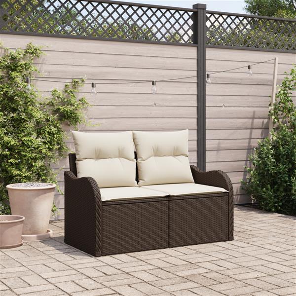 Grote foto vidaxl tuinbank 2 zits met opbergruimte en kussens poly rattan bruin tuin en terras tuinmeubelen