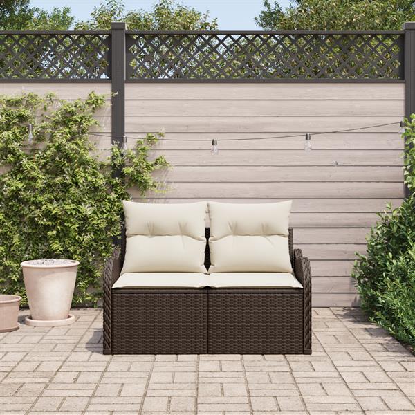 Grote foto vidaxl tuinbank 2 zits met opbergruimte en kussens poly rattan bruin tuin en terras tuinmeubelen
