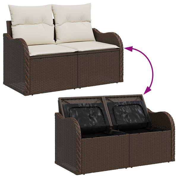 Grote foto vidaxl tuinbank 2 zits met opbergruimte en kussens poly rattan bruin tuin en terras tuinmeubelen