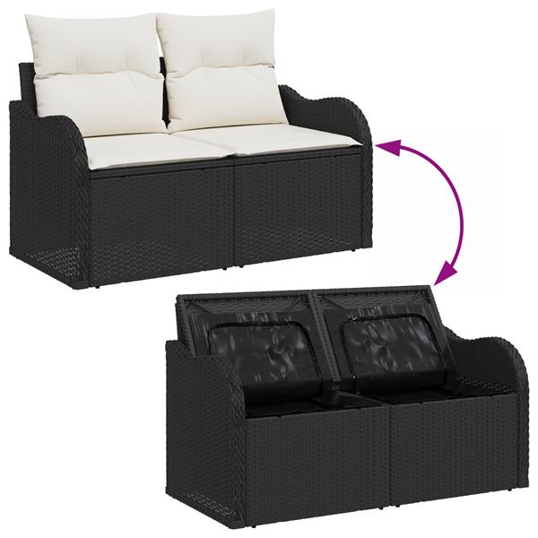 Grote foto vidaxl tuinbank 2 zits met opbergruimte en kussens poly rattan zwart tuin en terras tuinmeubelen