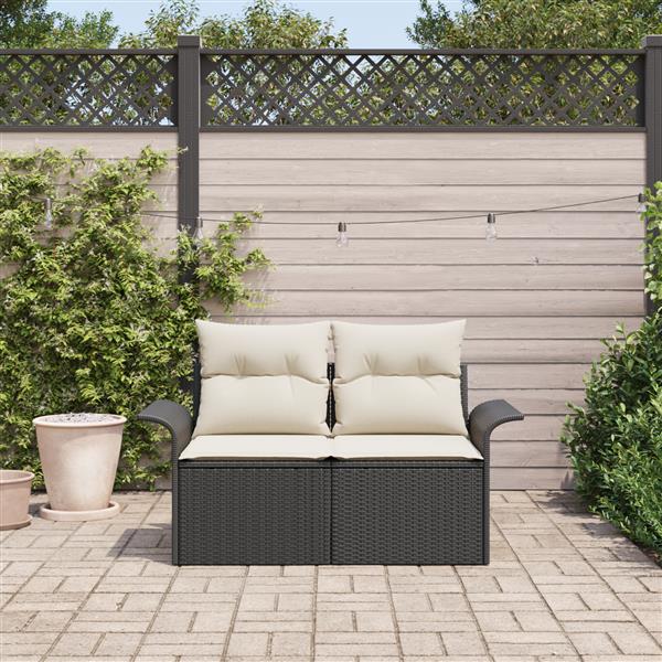 Grote foto vidaxl tuinbank 2 zits met opbergruimte en kussens poly rattan zwart tuin en terras tuinmeubelen