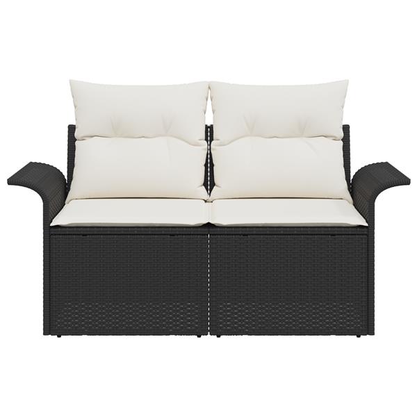 Grote foto vidaxl tuinbank 2 zits met opbergruimte en kussens poly rattan zwart tuin en terras tuinmeubelen