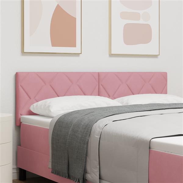 Grote foto vidaxl hoofdbord met ruitjes 140 cm fluweel roze antiek en kunst stoelen en banken