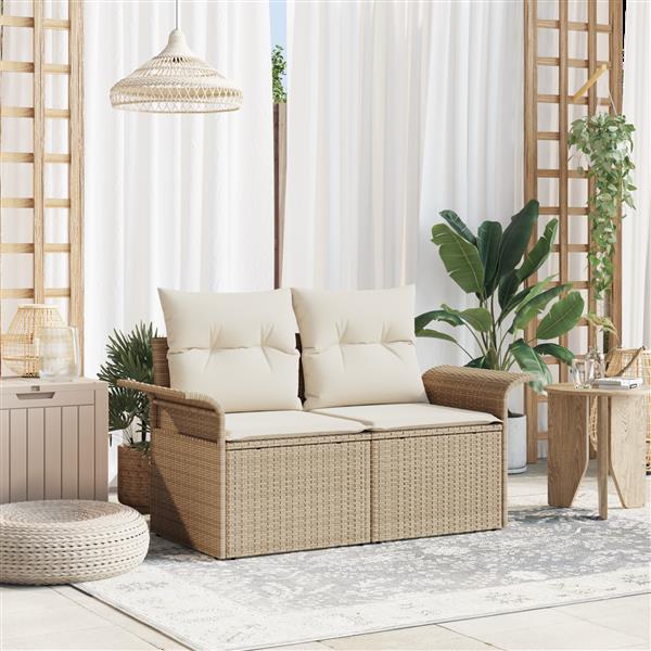 Grote foto vidaxl tuinbank 2 zits met kussens poly rattan beige tuin en terras tuinmeubelen