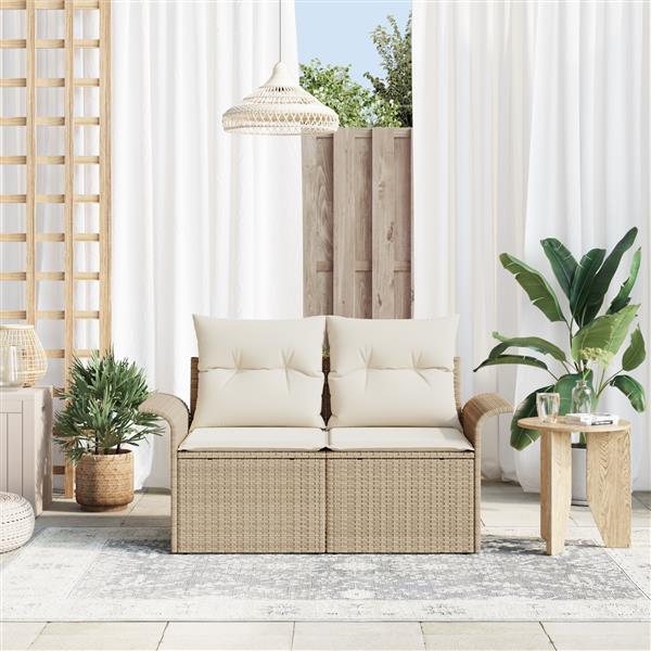 Grote foto vidaxl tuinbank 2 zits met kussens poly rattan beige tuin en terras tuinmeubelen