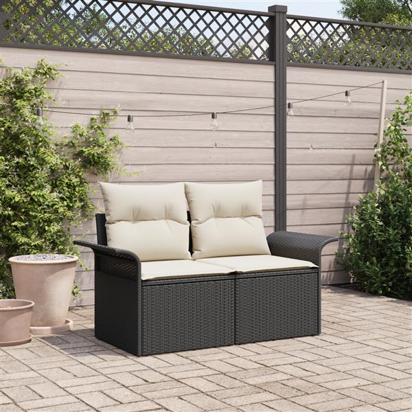 Grote foto vidaxl tuinbank 2 zits met kussens poly rattan zwart tuin en terras tuinmeubelen