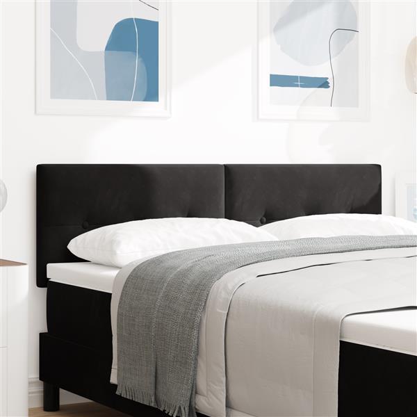 Grote foto vidaxl hoofdbord met knopen 140 cm fluweel zwart antiek en kunst stoelen en banken