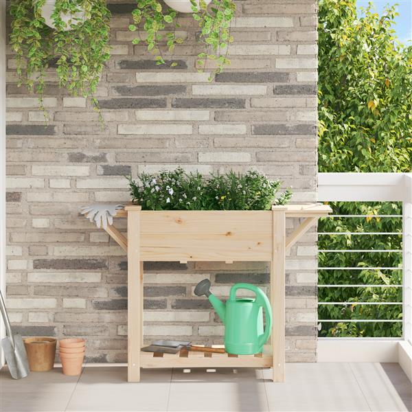 Grote foto vidaxl plantenbak met schappen 111x37x76 cm massief vurenhout tuin en terras overige tuin en terras