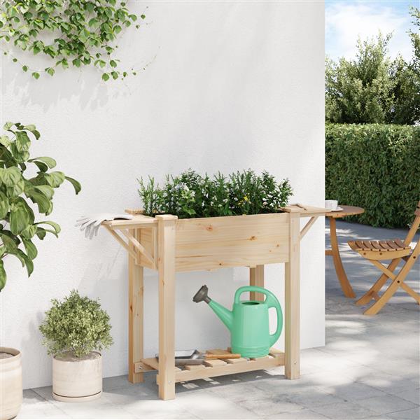 Grote foto vidaxl plantenbak met schappen 111x37x76 cm massief vurenhout tuin en terras overige tuin en terras